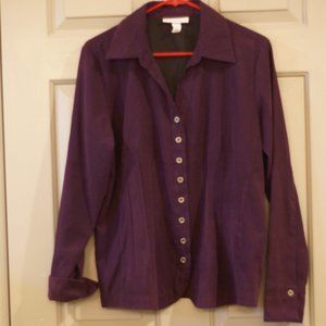 XL Dressbarn Purple Suede Like Long Sleeve Button Up Blouse
